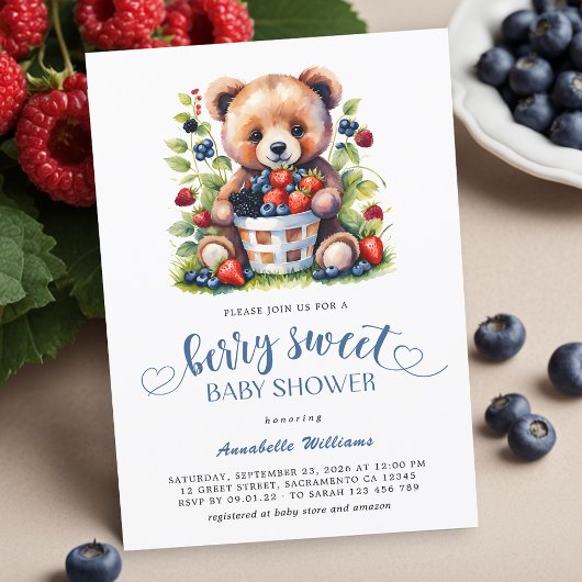 Berry Sweet Baby shower Wilde bessen & Teddybeer Kaart