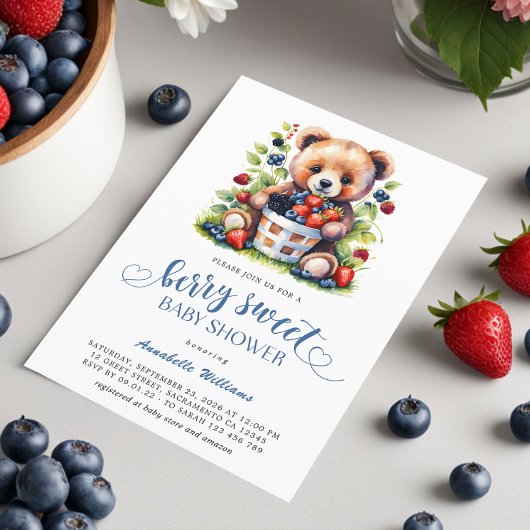 Berry Sweet Baby shower Wilde bessen & Teddybeer Kaart