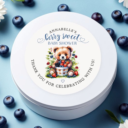 Berry Sweet Baby shower Wilde bessen & Teddybeer Ronde Sticker