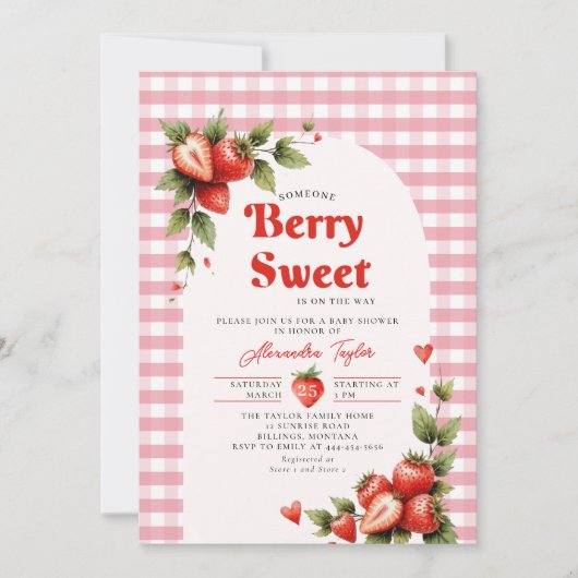 Berry Sweet Berries Garden Gingham Baby Shower Kaart (Voorkant)