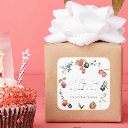 Berry Sweet Berries Meisje Baby shower Vierkante Sticker (Feest)