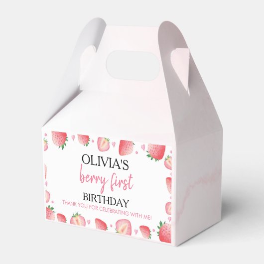 Berry Sweet Birthday Favor Box Strawberry Theme Bedankdoosjes (Voorkant Zijde)