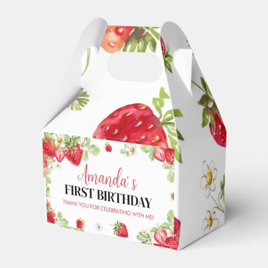 Berry Sweet Birthday Favor Box Strawberry Theme Bedankdoosjes (Voorkant Zijde)