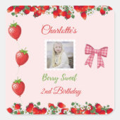 Berry Sweet Birthday Foto Vierkante Sticker (Voorkant)