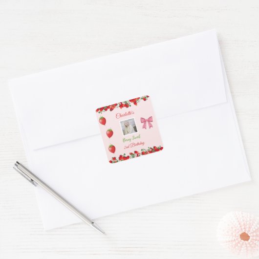 Berry Sweet Birthday Foto Vierkante Sticker (Envelop)