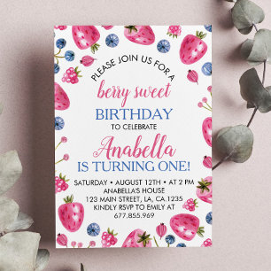 Berry Sweet Birthday Invitation Strawberry Theme Kaart