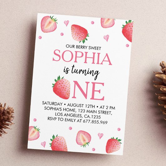 Berry Sweet Birthday Invitation Strawberry Theme Kaart