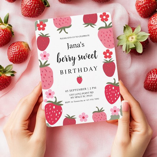Berry Sweet Birthday met aardbeien Kaart