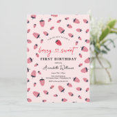 Berry Sweet Birthday Party Invitation Strawberry Kaart (Staand voorkant)