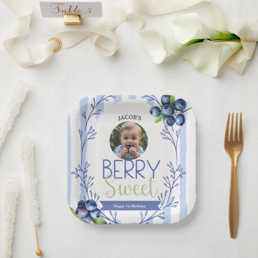 Berry Sweet Birthday Photo Paper Plates Papieren Bordje (Huwelijk)