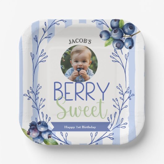 Berry Sweet Birthday Photo Paper Plates Papieren Bordje (Voorkant)