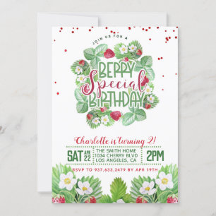 Berry Sweet Birthday Strawberry Invitation Kaart