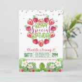 Berry Sweet Birthday Strawberry Invitation Kaart (Staand voorkant)