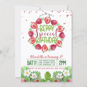 Berry Sweet Birthday Strawberry Invitation Kaart