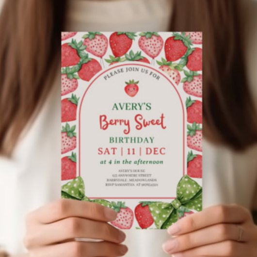 Berry Sweet Birthday Strawberry Party Invitation Kaart