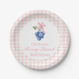 Berry Sweet blauwe bessen verjaardag Roze Strik Co Papieren Bordje