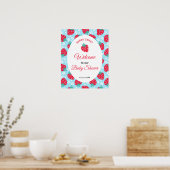 Berry Sweet Blue Strawberry Baby Shower Welcome Poster (Keuken)