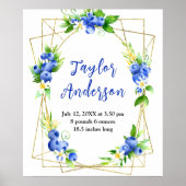 Berry Sweet Blueberry Baby Birth Stats Poster (Voorkant)