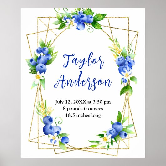 Berry Sweet Blueberry Baby Birth Stats Poster (Voorkant)