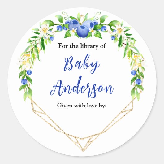 Berry Sweet Blueberry Baby shower Bookplate Ronde Sticker (Voorkant)