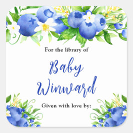 Berry Sweet Blueberry Baby Shower Bookplate Vierkante Sticker