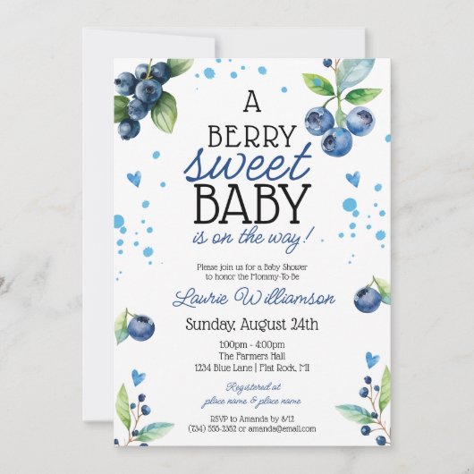 Berry Sweet Blueberry Baby shower Kaart (Voorkant)