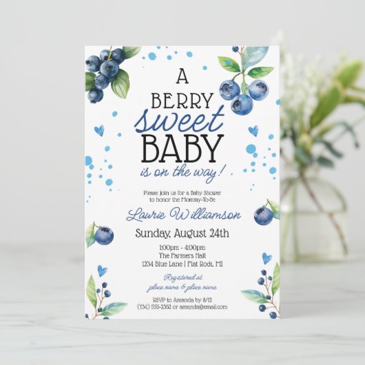 Berry Sweet Blueberry Baby shower Kaart (Staand voorkant)