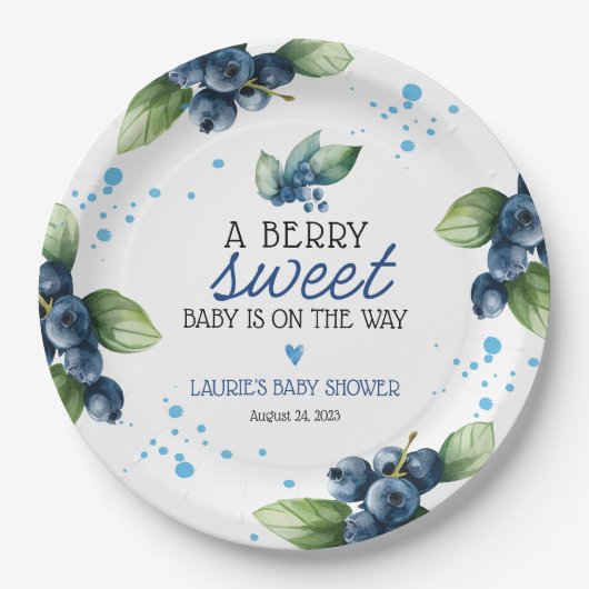 Berry Sweet Blueberry Baby shower Papieren Bordje (Voorkant)