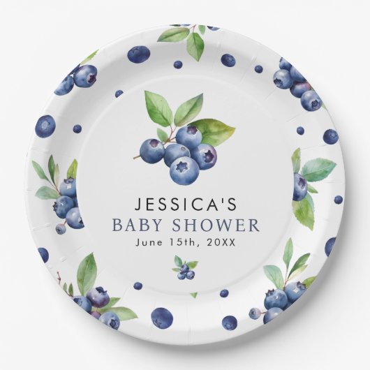Berry Sweet Blueberry Baby shower Papieren Bordje (Voorkant)