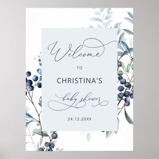 Berry Sweet Blueberry Baby shower Welkom Poster (Voorkant)