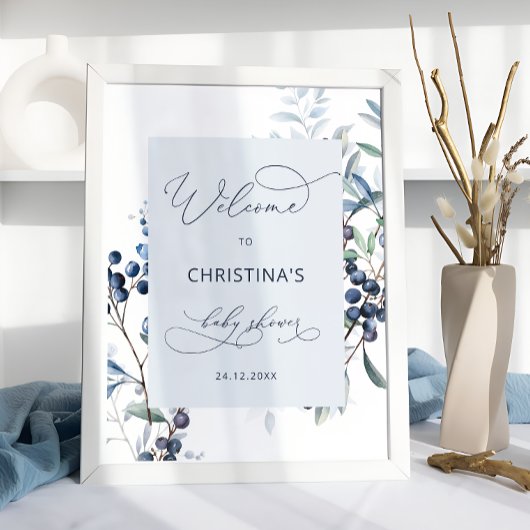 Berry Sweet Blueberry Baby shower Welkom Poster
