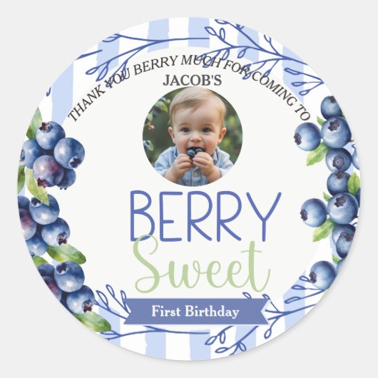 Berry Sweet Blueberry Birthday photo Ronde Sticker (Voorkant)
