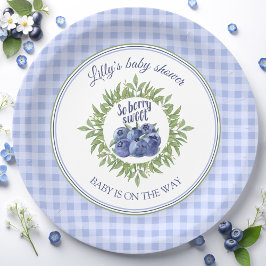 Berry Sweet Blueberry Blue Plaid Baby shower Papieren Bordje
