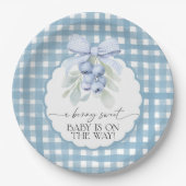 Berry Sweet Blueberry Gingham Baby Shower Papieren Bordje (Voorkant)