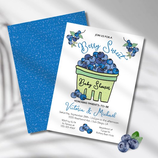 Berry Sweet Blueberry Hand getrokken Baby shower Kaart