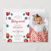 Berry Sweet & Blueberry Meisje Verjaardagsfeestfot Kaart (Voorkant)