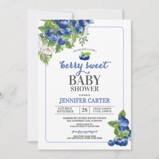 Berry Sweet Blueberry thema Baby shower Kaart (Voorkant)