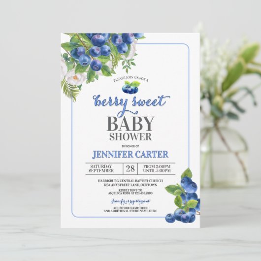 Berry Sweet Blueberry thema Baby shower Kaart (Staand voorkant)
