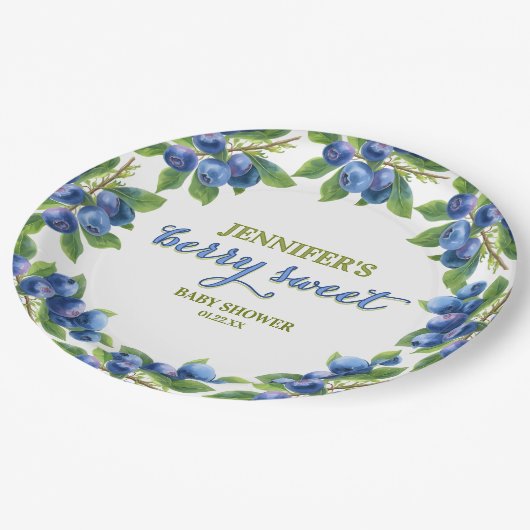 Berry Sweet Blueberry thema Baby shower Papieren Bordje (Gekanteld)
