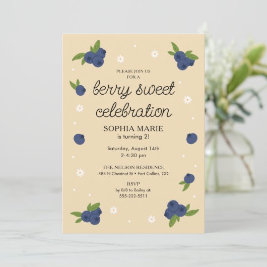 Berry Sweet Blueberry Verjaardag Bord Peachy Sinaa Kaart (Staand voorkant)