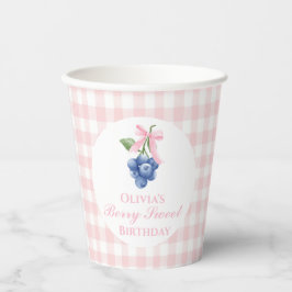 Berry Sweet Blueberry verjaardag Pink Bow Gingham Papieren Bekers