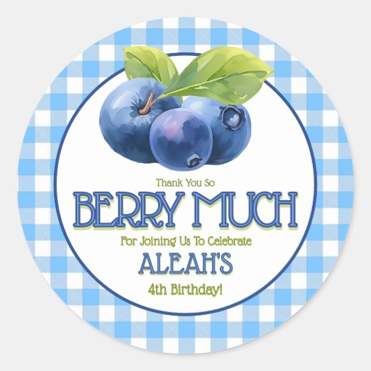 Berry Sweet Blueberry verjaardagsfeestje bedankt Ronde Sticker (Voorkant)