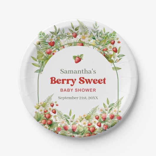 Berry Sweet Boho Arch Wilde Waterverf Aardbei Papieren Bordje (Voorkant)