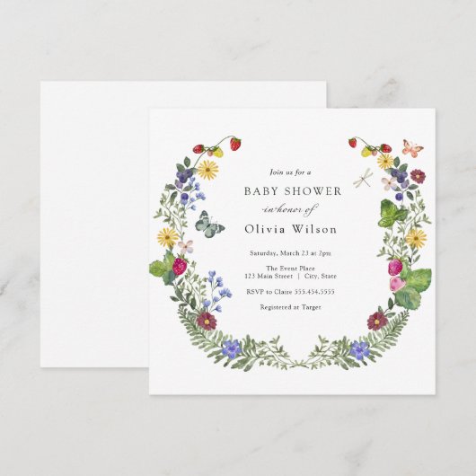 Berry Sweet Boho Wildflower Baby shower Kaart (Voorkant / Achterkant)