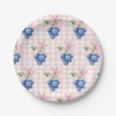 Berry Sweet bosbes 1e verjaardag Pink Gingham Papieren Bordje (Voorkant)