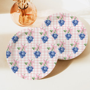 Berry Sweet bosbes 1e verjaardag Roze Gingham Papieren Bordje