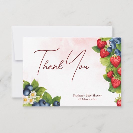 Berry sweet bosbes aardbei baby shower bedankkaart (Voorkant)
