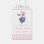 Berry Sweet bosbes verjaardag Pink Bow Gingham Cadeaulabel (Voorkant)