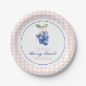 Berry Sweet bosbes verjaardag Pink Bow Gingham Papieren Bordje (Voorkant)