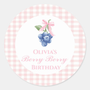 Berry Sweet bosbes verjaardag Pink Bow Gingham Ronde Sticker